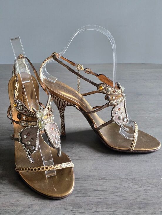 Dolce & Gabbana Shoes - Dolce & Gabanna Crystal Butterfly Snakeskin Leather Heels Size 37/US 7
